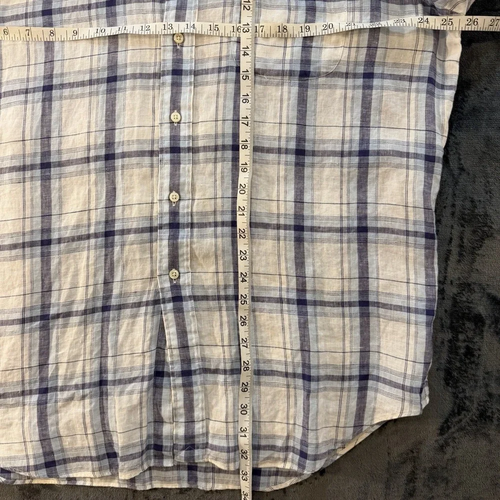 Polo Ralph Lauren Lowell Sport Linen Shirt Mens L Blue Plaid Button Front EUC
